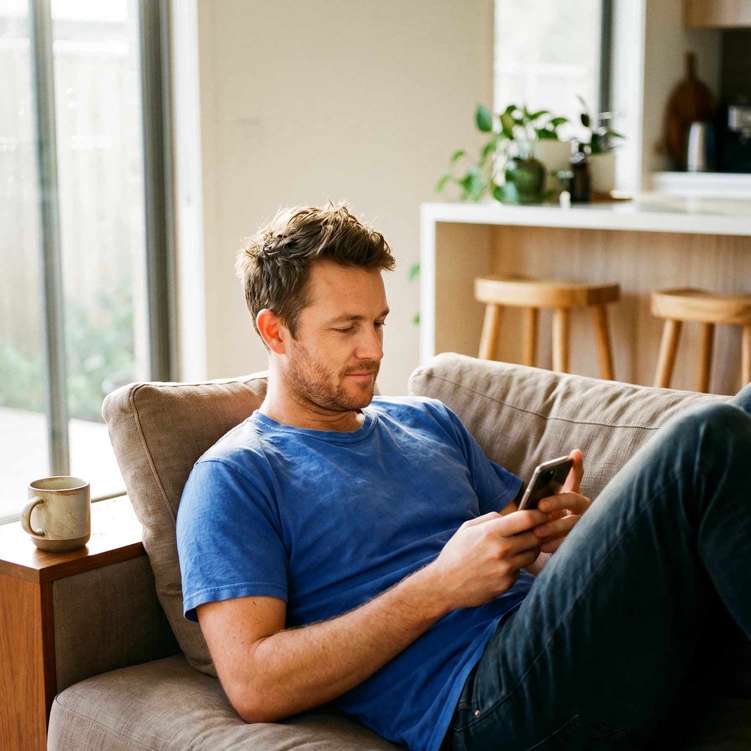 Australian man relaxing at home before his vasectomy day